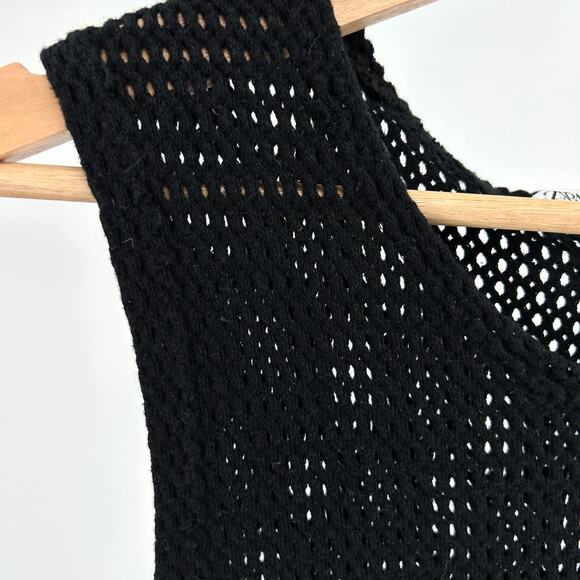 Zara Black 100% Cotton Open-Knit Mesh Tank Top - Picture 2 of 5